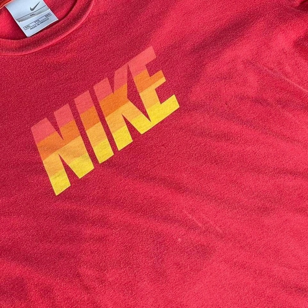 Vintage Y2K Nike Grey Tag Red & Yellow Gradient Logo Short Sleeve Shirt Size XXL